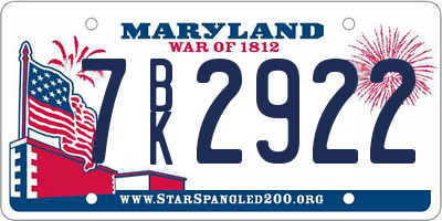 MD license plate 7BK2922