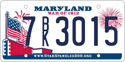MD license plate 7BK3015