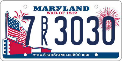 MD license plate 7BK3030