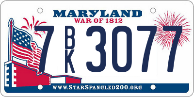 MD license plate 7BK3077