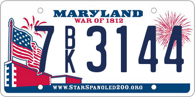 MD license plate 7BK3144