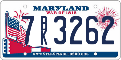 MD license plate 7BK3262