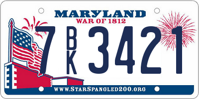 MD license plate 7BK3421