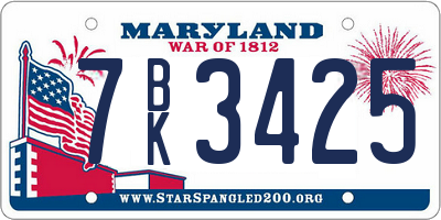 MD license plate 7BK3425
