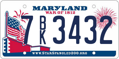 MD license plate 7BK3432