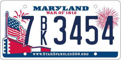 MD license plate 7BK3454