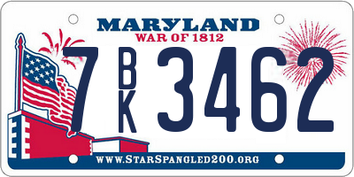 MD license plate 7BK3462