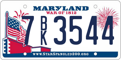 MD license plate 7BK3544