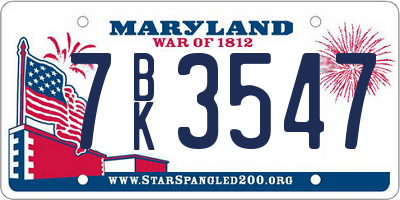 MD license plate 7BK3547