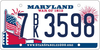 MD license plate 7BK3598
