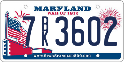 MD license plate 7BK3602