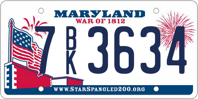 MD license plate 7BK3634