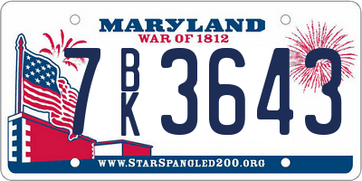 MD license plate 7BK3643