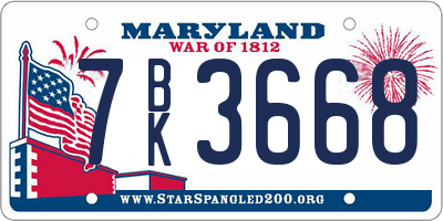 MD license plate 7BK3668