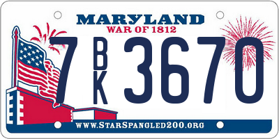 MD license plate 7BK3670
