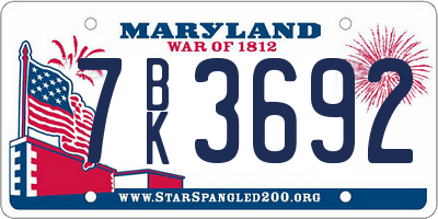 MD license plate 7BK3692