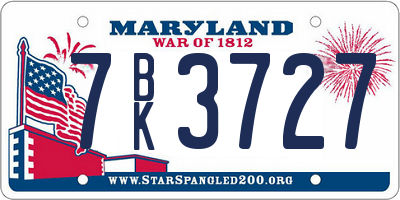 MD license plate 7BK3727