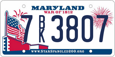 MD license plate 7BK3807