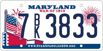 MD license plate 7BK3833
