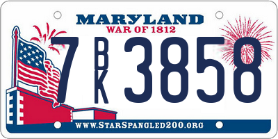 MD license plate 7BK3858