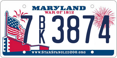 MD license plate 7BK3874