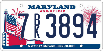 MD license plate 7BK3894