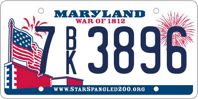 MD license plate 7BK3896