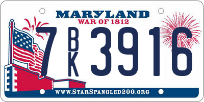 MD license plate 7BK3916