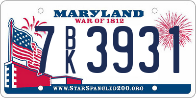 MD license plate 7BK3931