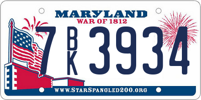 MD license plate 7BK3934