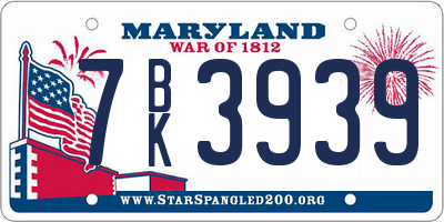 MD license plate 7BK3939