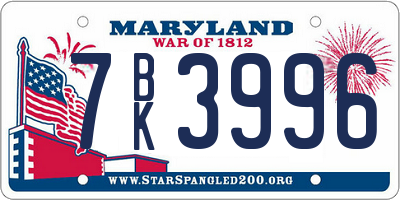 MD license plate 7BK3996