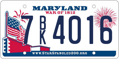 MD license plate 7BK4016