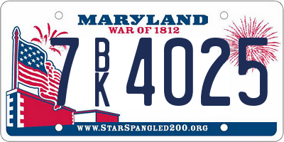 MD license plate 7BK4025