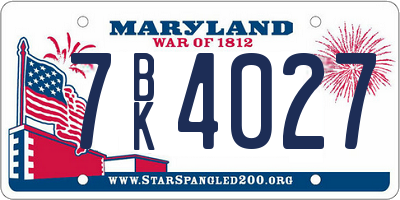 MD license plate 7BK4027