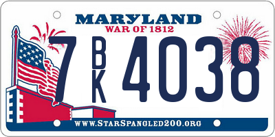 MD license plate 7BK4038
