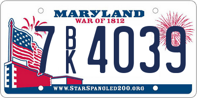 MD license plate 7BK4039