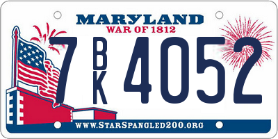 MD license plate 7BK4052