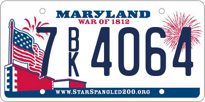 MD license plate 7BK4064
