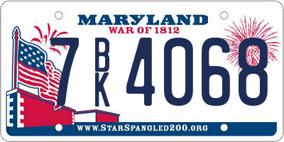 MD license plate 7BK4068