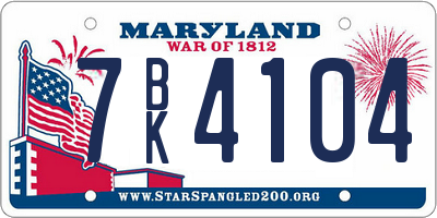 MD license plate 7BK4104