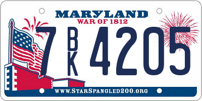MD license plate 7BK4205