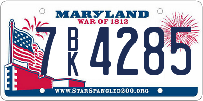 MD license plate 7BK4285