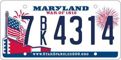 MD license plate 7BK4314