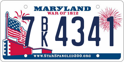 MD license plate 7BK4341