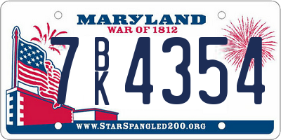 MD license plate 7BK4354