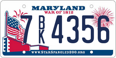 MD license plate 7BK4356