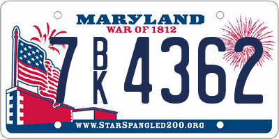 MD license plate 7BK4362