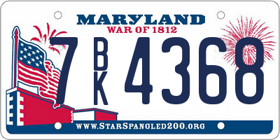 MD license plate 7BK4368