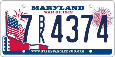 MD license plate 7BK4374